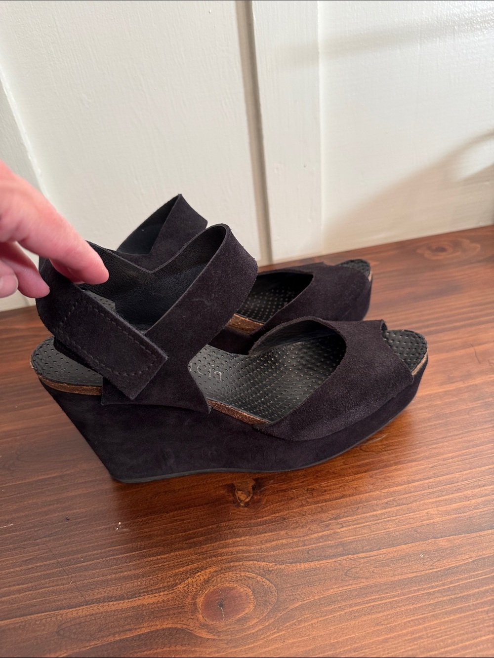 Pedro Garcia black Suede Platform Wedge Sandals Peep Toe Hook Loop EU 41 - Picture 11 of 16